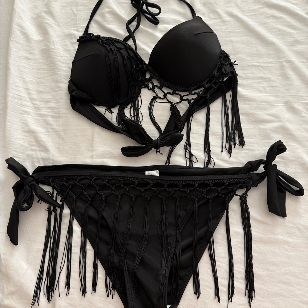 Black Fringe tassle Bikini Set